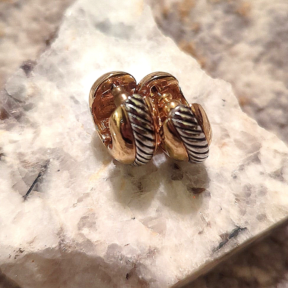 RARE Vintage Signed Erwin Pearl Gold/Silver Tone Cable Chunky Pierced Earrings
